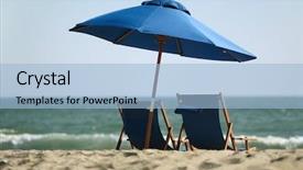  Presentation with chairs - Slide deck enhanced with beach umbrella and two chairs background and a light blue colored foreground