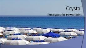  Presentation with sea and beach - Slides featuring beach umbrellas background and sea background and a light blue colored foreground