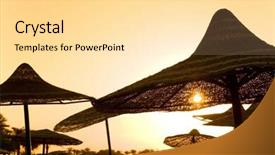  Presentation with rain - Presentation theme with beach umbrellas under golden rain background and a blonde colored foreground