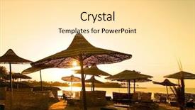  Presentation with rain - PPT theme featuring beach umbrellas under golden rain background and a blonde colored foreground