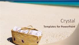  Presentation with beach bag - Amazing PPT theme having up straw bag with towel backdrop and a lemonade colored foreground