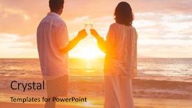  Presentation with retirement celebration - PPT theme featuring beach vacation travel retirement anniversary background and a coral colored foreground