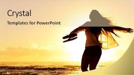  Presentation with sunset beach - Slide deck having beach vacation vitality healthy living background and a lemonade colored foreground