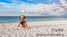  Presentation with maldives - Cool new presentation theme with beach vacation woman and tropical beach in the maldives backdrop and a soft green colored foreground