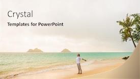  Presentation with honeymoon - PPT theme featuring beach-vacation-woman-happy-feeling background and a sky blue colored foreground