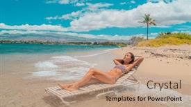  Presentation with ocean waves - Slide set enhanced with beach-vacation-woman-relaxing background and a coral colored foreground