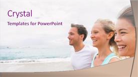  Presentation with girl running on the beach clouds - Presentation theme featuring beach vacation young people background and a sky blue colored foreground