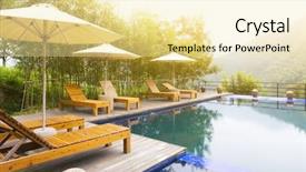  Presentation with hotel - Presentation design featuring beach view - hotel outdoor landscape with pool background and a blonde colored foreground