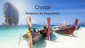  Presentation with ocean ship - Audience pleasing presentation design consisting of beach view and traditional ship backdrop and a light blue colored foreground