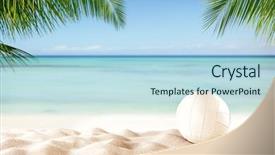  Presentation with beach ball - Presentation theme featuring beach volleyball ball on sandy background and a light blue colored foreground