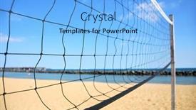  Presentation with volleyball net - Beautiful theme featuring beach volleyball net in perspective on a sandy beach backdrop and a light blue colored foreground