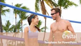  Presentation with healthy people - PPT theme featuring beach volleyball people playing having background and a coral colored foreground
