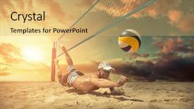  Presentation with sports volleyball - Colorful presentation design enhanced with beach volleyball player in action backdrop and a  colored foreground
