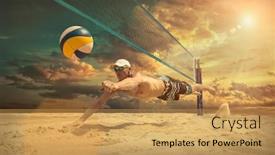  Presentation with beach volleyball - Audience pleasing theme consisting of beach-volleyball-player-in-action backdrop and a yellow colored foreground