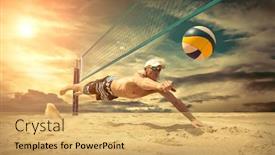  Presentation with beach volleyball - Slide deck having beach-volleyball-player-in-action background and a yellow colored foreground
