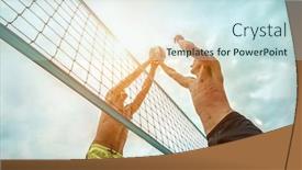  Presentation with beach ball - Beautiful theme featuring beach-volleyball-players-in-sunglasses backdrop and a sky blue colored foreground