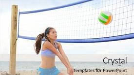  Presentation with female sport - Presentation consisting of beach volleyball woman playing game background and a soft green colored foreground