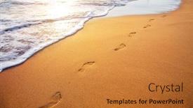  Presentation with footprints - Amazing PPT layouts having beach-wave-and-footprints backdrop and a gold colored foreground