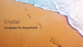  Presentation with sunset beach - Presentation theme enhanced with beach-wave-and-footprints background and a yellow colored foreground