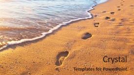  Presentation with footprints - Audience pleasing PPT layouts consisting of beach wave and footprints at sunset time backdrop and a gold colored foreground