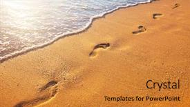  Presentation with footprints - Amazing PPT theme having beach wave and footprints backdrop and a gold colored foreground