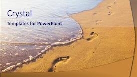  Presentation with footprints sand - Colorful PPT layouts enhanced with beach wave and footprints backdrop and a sky blue colored foreground
