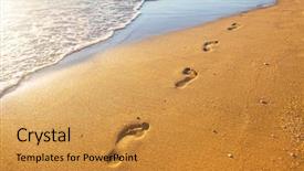  Presentation with sunset beach - Amazing slide set having beach wave and footprints backdrop and a gold colored foreground