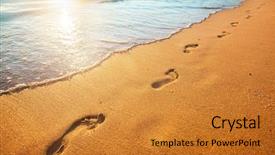  Presentation with sunset beach - Beautiful PPT layouts featuring beach wave and footprints backdrop and a gold colored foreground