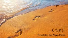  Presentation with footprints - Colorful PPT layouts enhanced with beach-wave-and-footprints backdrop and a gold colored foreground