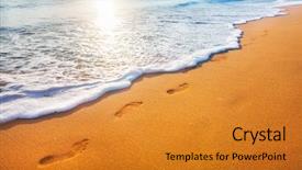  Presentation with footprints - Presentation theme featuring beach wave and footprints background and a gold colored foreground