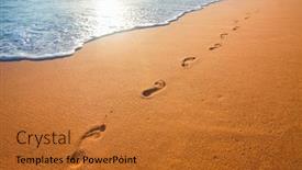  Presentation with footprints - Slide deck consisting of beach wave and footprints at sunset time background and a red colored foreground