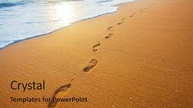  Presentation with sunset beach - Beautiful slides featuring beach wave and footsteps backdrop and a gold colored foreground