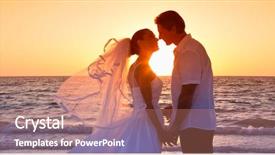  Presentation with tropical wedding - PPT theme having beach wedding panoramic web banner background and a coral colored foreground