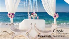  Presentation with tropical wedding - PPT theme having beach wedding set up tropical background and a soft green colored foreground