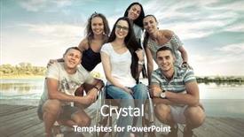  Presentation with happines - Theme having beach wheelchair - happines group of friedns background and a coral colored foreground