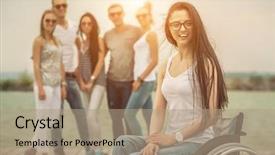  Presentation with disabled people - Amazing slides having beach wheelchair - young people on the pier backdrop and a coral colored foreground