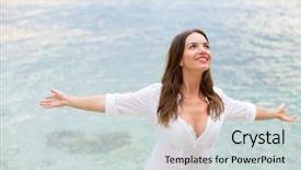  Presentation with independence - Beautiful PPT layouts featuring beach with arms open backdrop and a lemonade colored foreground