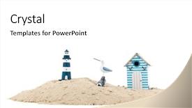  Presentation with seagull - Amazing PPT layouts having beach with blue lighthouse seagull and hut isolated over white background backdrop and a white colored foreground