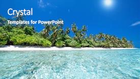  Presentation with palm beach - Cool new presentation theme with beach with coconut palm tree backdrop and a teal colored foreground