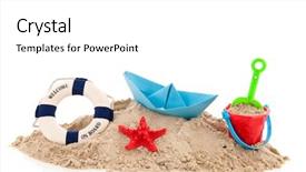  Presentation with white sand - Theme with beach with life buoy background and a white colored foreground