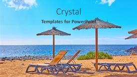  Presentation with sea - Colorful slides enhanced with beach-with-parasols-and-sunbeds backdrop and a cyan colored foreground