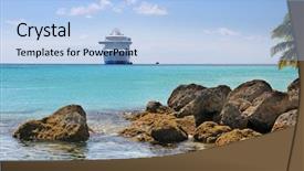  Presentation with beach rocks - Audience pleasing PPT theme consisting of beach with rocks and cruise backdrop and a light blue colored foreground
