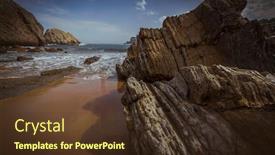  Presentation with beach rocks - Cool new PPT theme with beach-with-rocks-in-summer backdrop and a tawny brown colored foreground