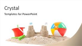  Presentation with beach ball - Amazing PPT theme having beach with sandcastle and toys backdrop and a white colored foreground