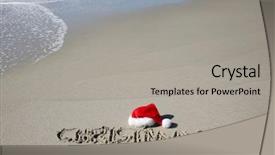  Presentation with santa claus holding scroll paper - Amazing presentation theme having beach with the word christmas backdrop and a light gray colored foreground