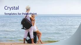  Presentation with beach bag - Colorful PPT theme enhanced with beach with travel bag backdrop and a  colored foreground