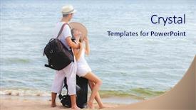  Presentation with beach bag - Beautiful presentation theme featuring beach with travel bag backdrop and a  colored foreground