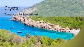  Presentation with sea port - Beautiful slides featuring beach with turquoise mediterranean sea backdrop and a  colored foreground