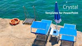  Presentation with sea - PPT theme consisting of beach-with-two-sunbeds background and a ocean colored foreground