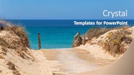  Presentation with blue - Slides featuring beach-with-vegetation-and-wooden background and a teal colored foreground